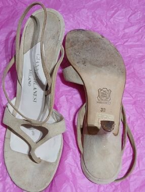 Milano Beige Suede Strappy Slingback Heels